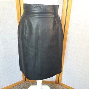 Vintage High Waist Black Genuine Leather Pencil Skirt Size 6 Toffs Back Zipper